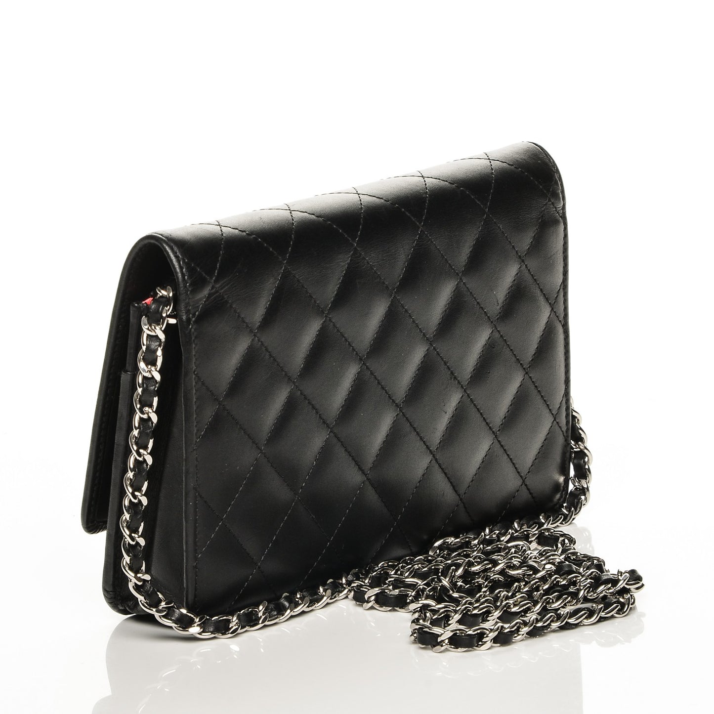 Calfskin Quilted Cambon Wallet On Chain WOC Black