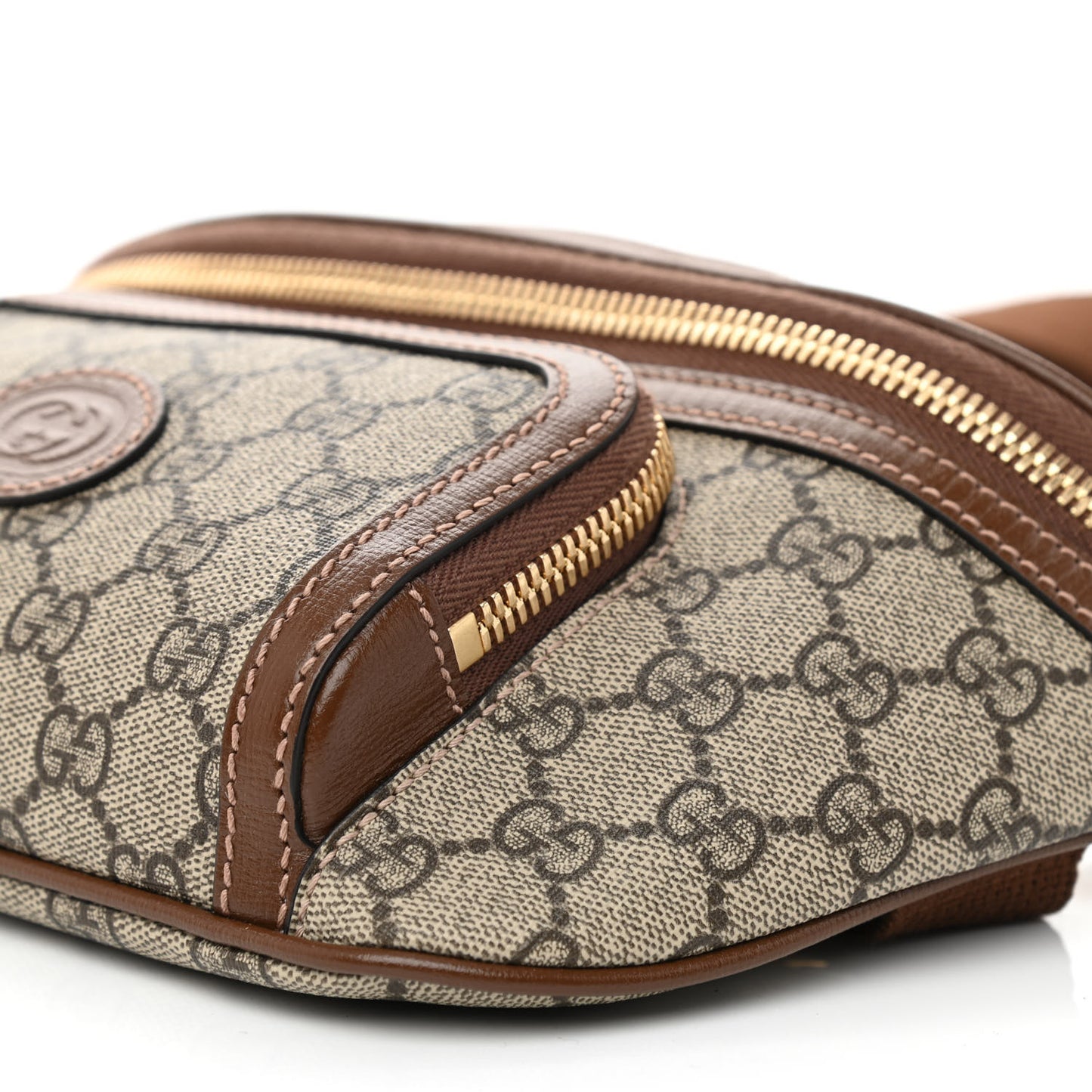 GG Supreme Monogram Textured Calfskin Retro Interlocking G Belt Bag Beige Ebony Brown Sugar