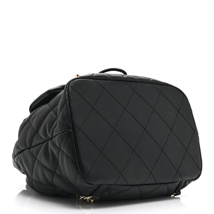 Chanel Lambskin Quilted Double Pocket Drawstring Backpack Black 4 of 10