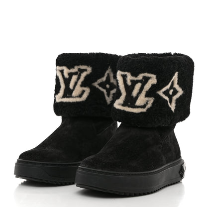 Louis Vuitton Suede Calfskin Shearling Snowdrop Flat Ankle Boot 36 Black 4 of 10
