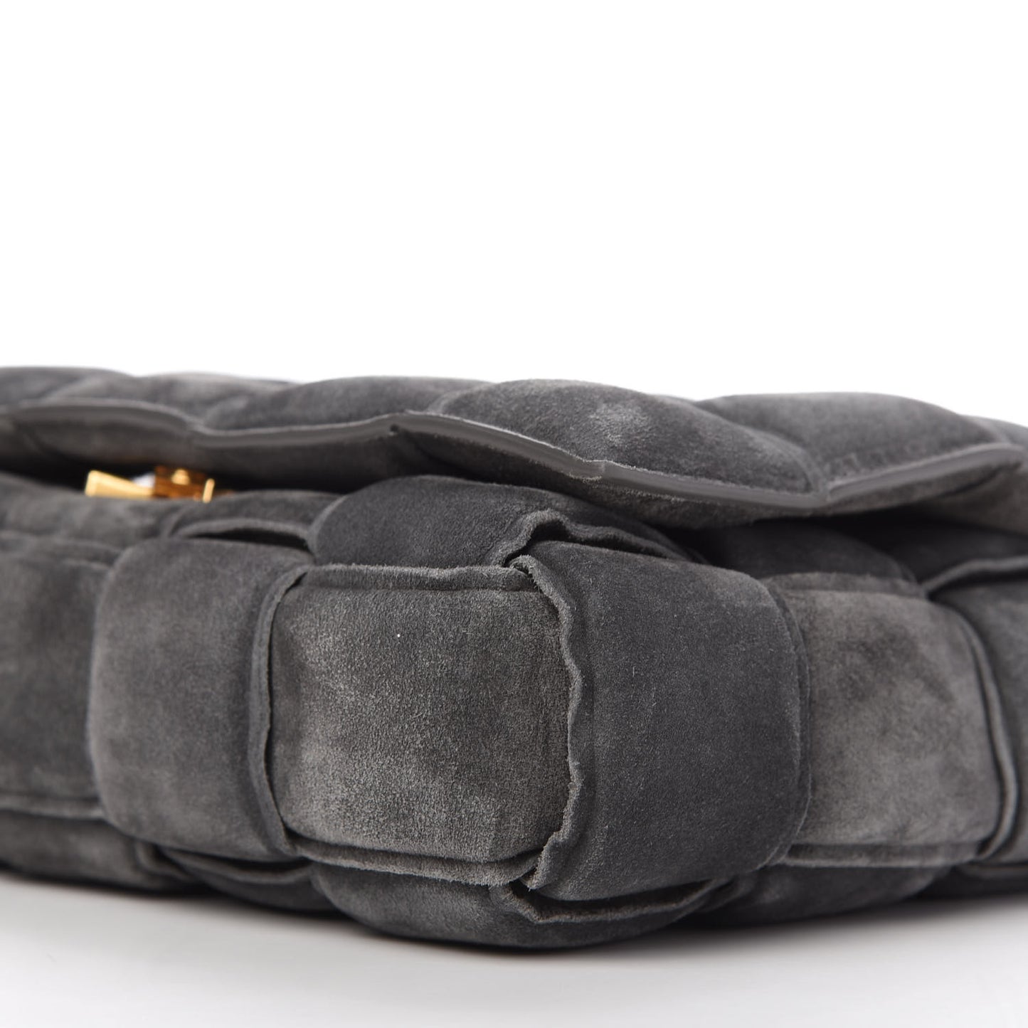 Suede Maxi Intrecciato Padded Cassette Crossbody Bag Graphite
