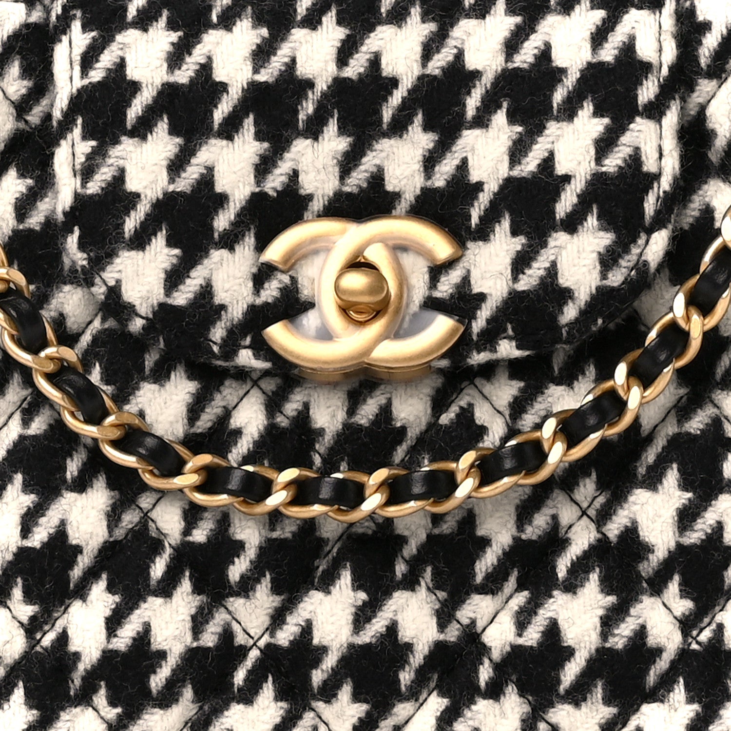 Chanel Tweed Houndstooth Quilted Nano Kelly Shopper Black White 8 of 11