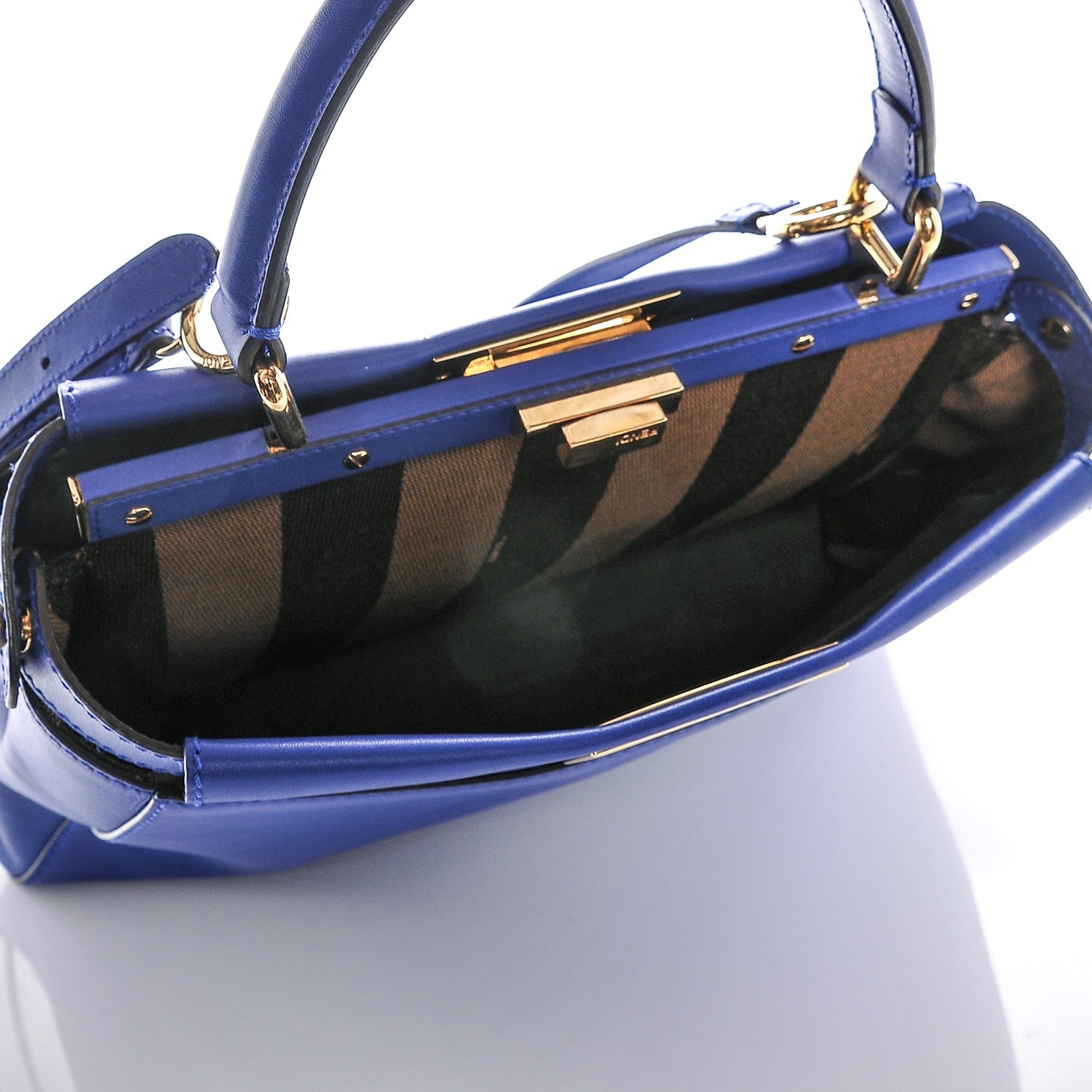 Fendi Vitello Morgan Fabric Jacquard Pequin Medium Peekaboo Iconic Satchel Blue Neon Tobacco 5 of 6