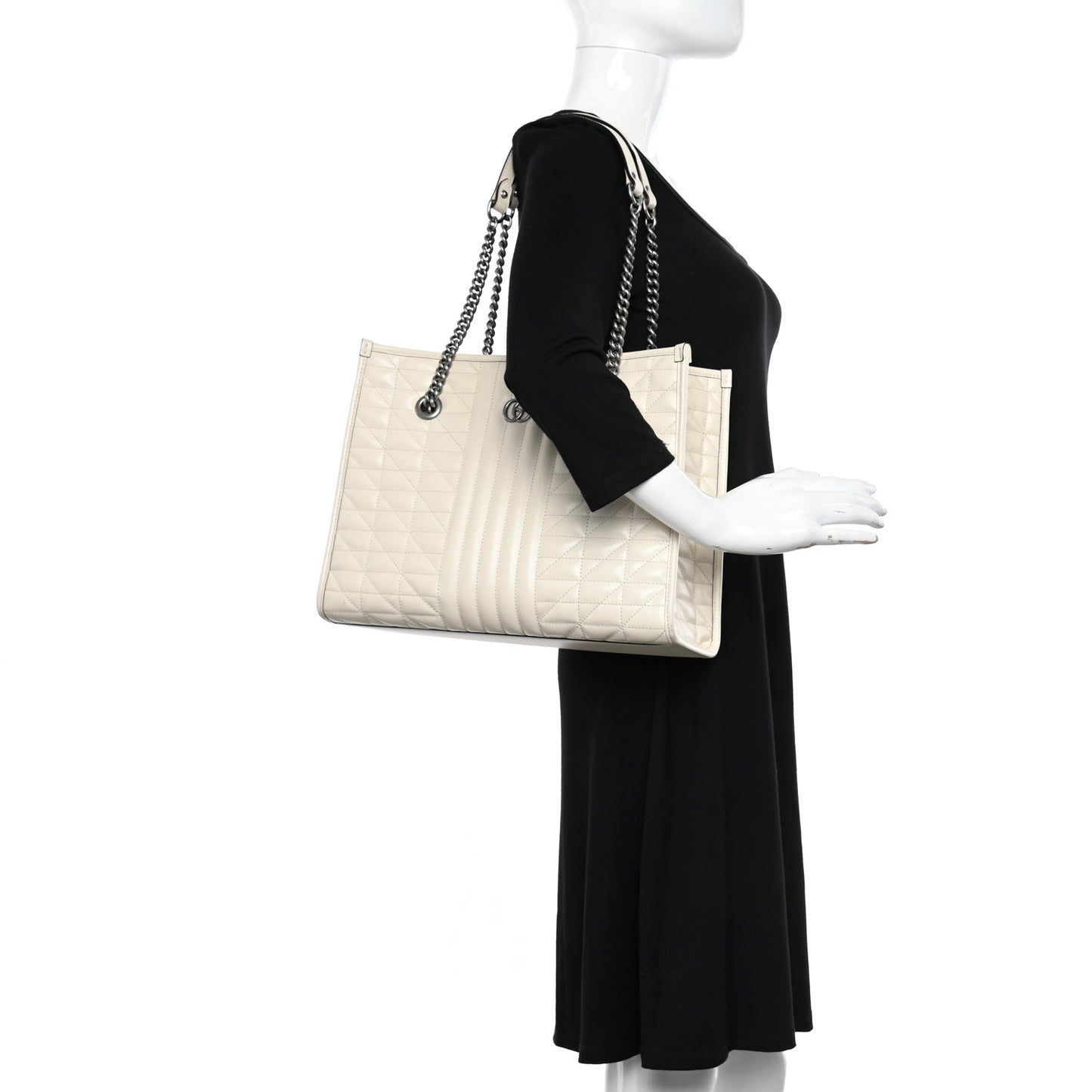 Calfskin Matelasse Aria Medium GG Marmont Shoulder Tote Mystic White