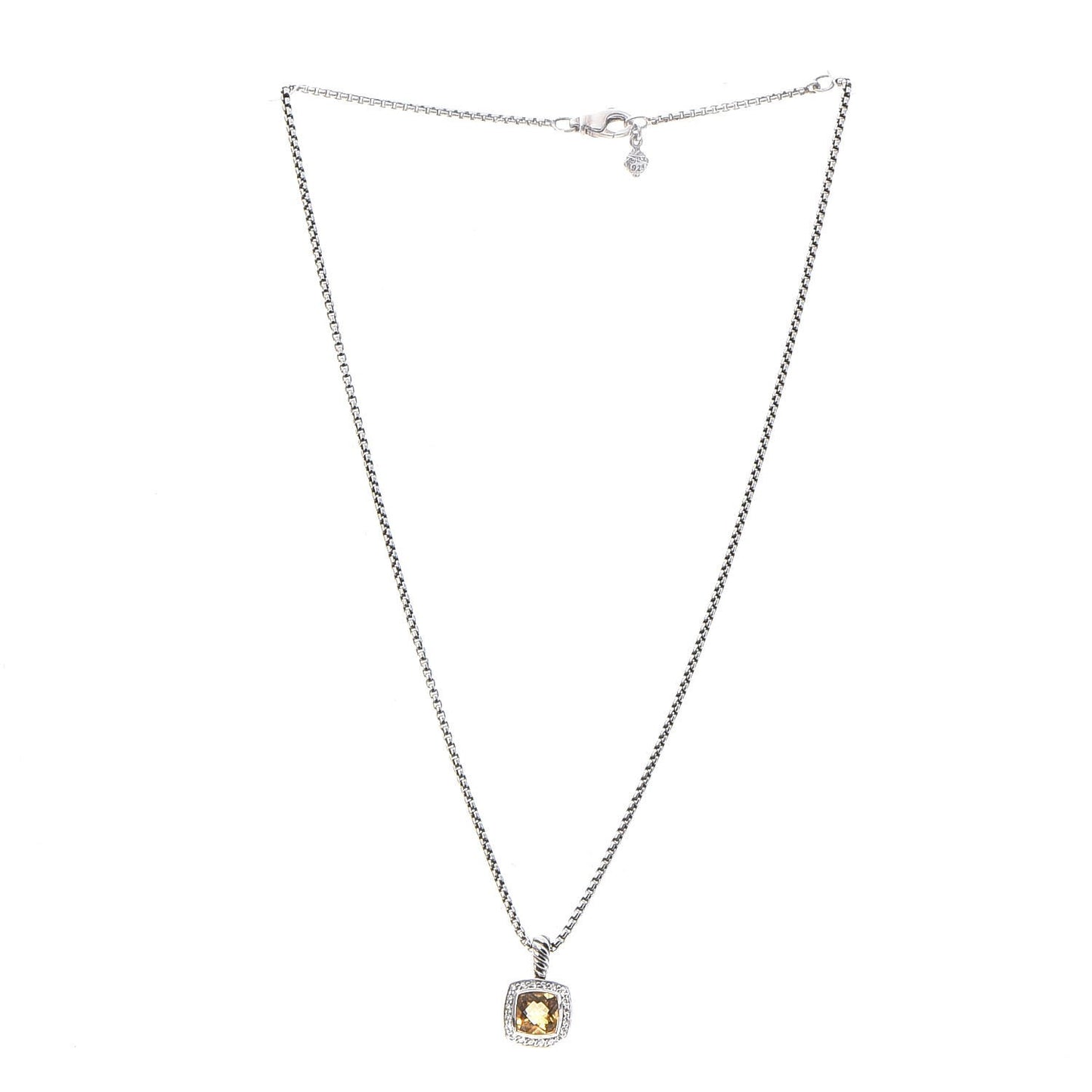 Sterling Silver Diamond Citrine 7mm Petite Albion Pendant Necklace