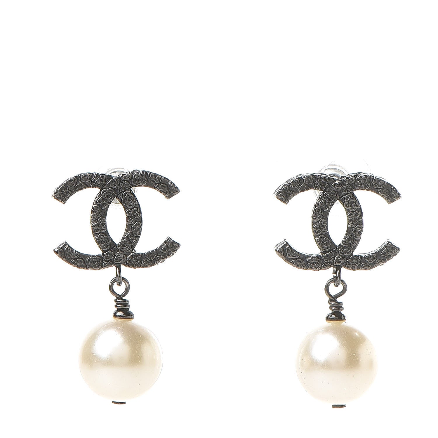 Chanel Ruthenium CC Pearl Drop Earrings 1 of 6