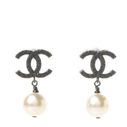 Chanel Ruthenium CC Pearl Drop Earrings 1 of 6