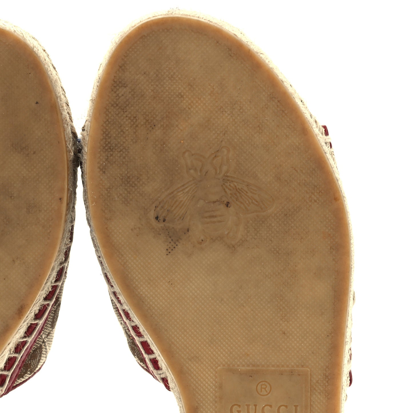 Monogram Matelasse GG Marmont Espadrille 20mm Slide Sandals 37.5 Beige Ebony New Cherry Red