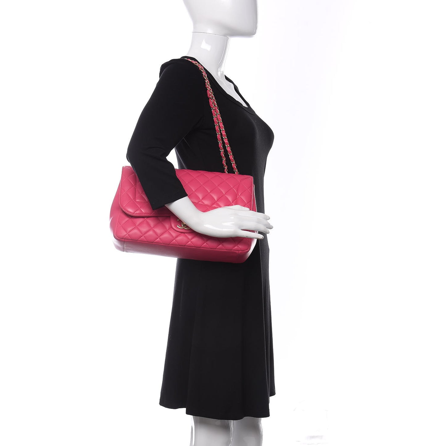 Lambskin Quilted Jumbo Mademoiselle Chic Flap Fuchsia