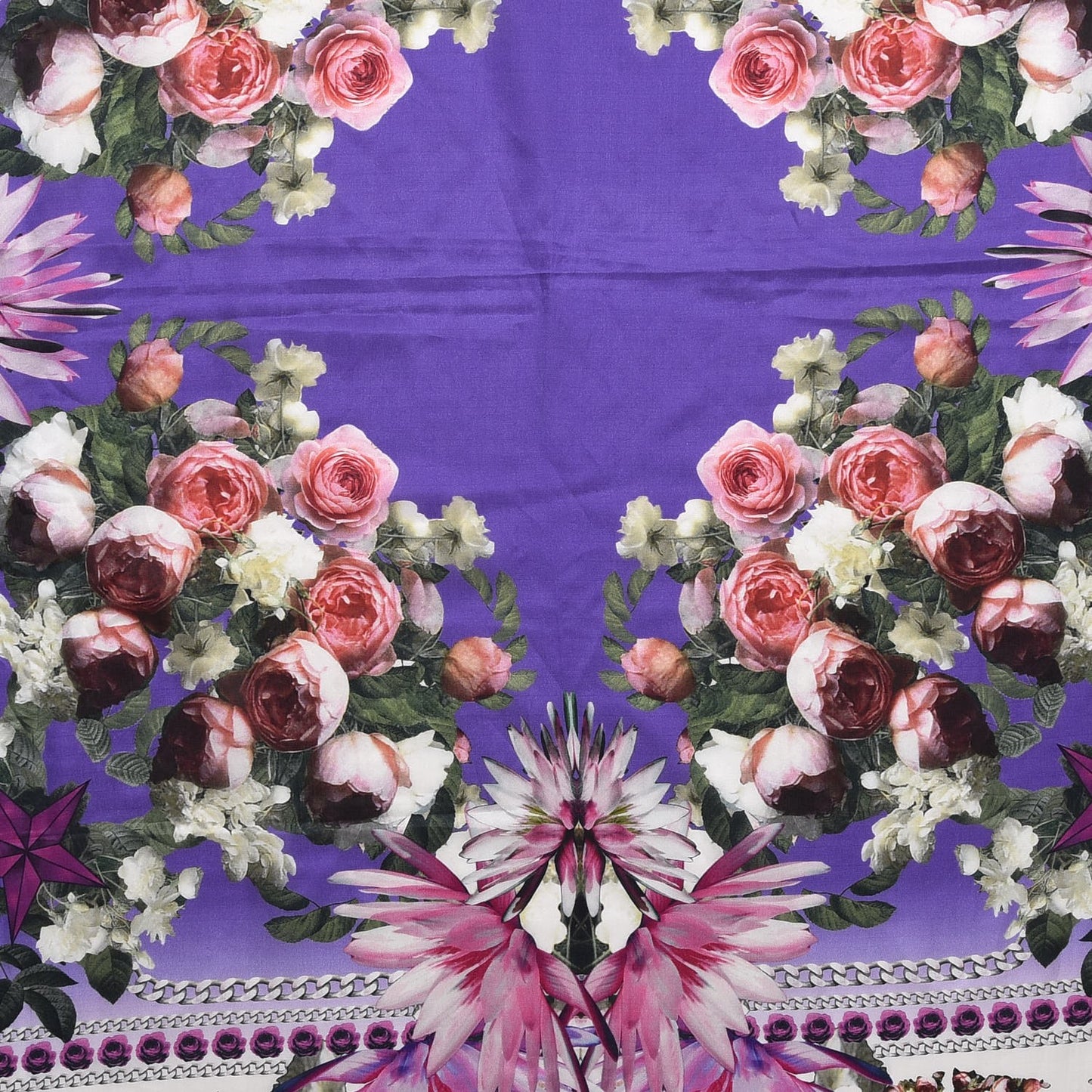 Cotton Silk Paradise Flowers Scarf Purple