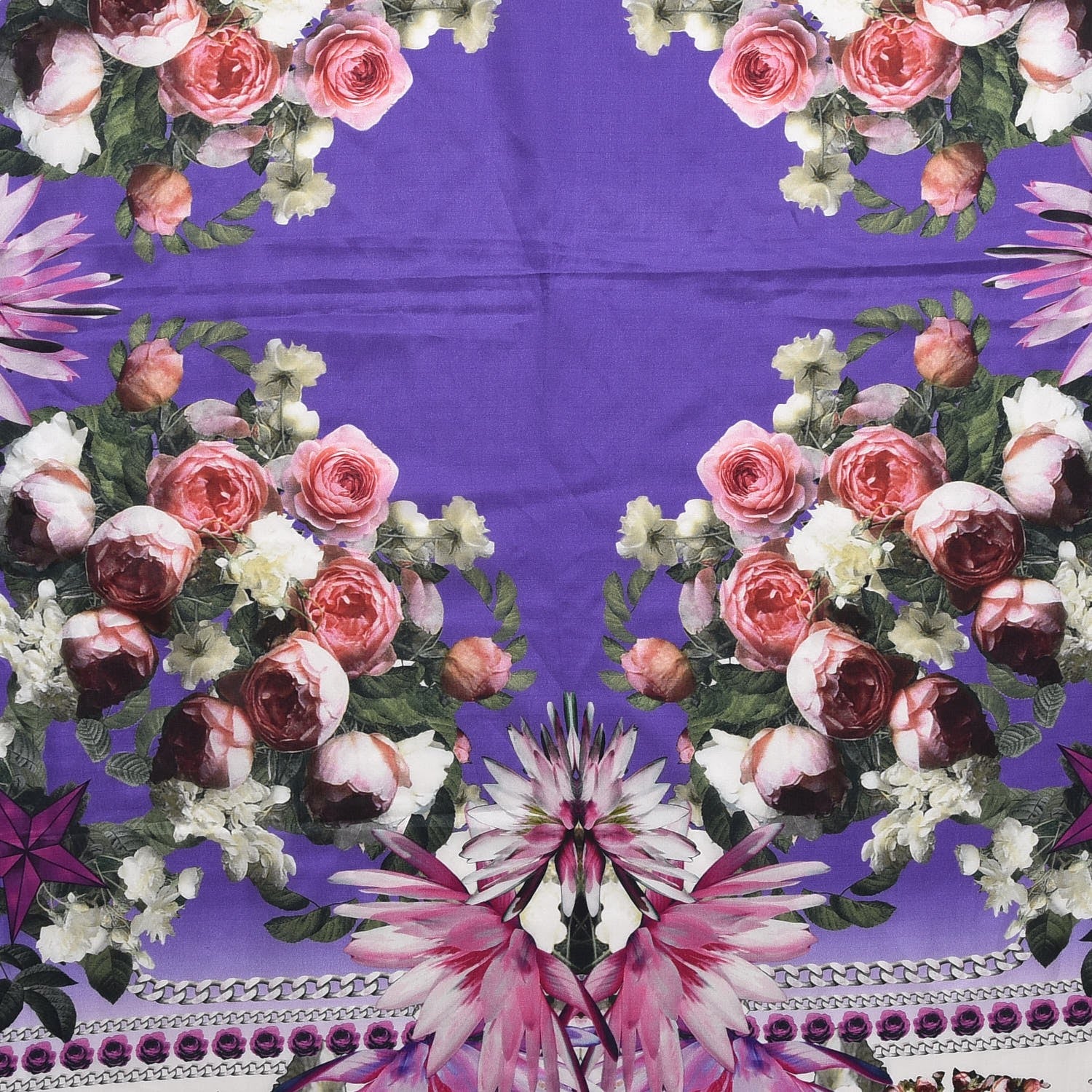 Givenchy Cotton Silk Paradise Flowers Scarf Purple 4 of 4