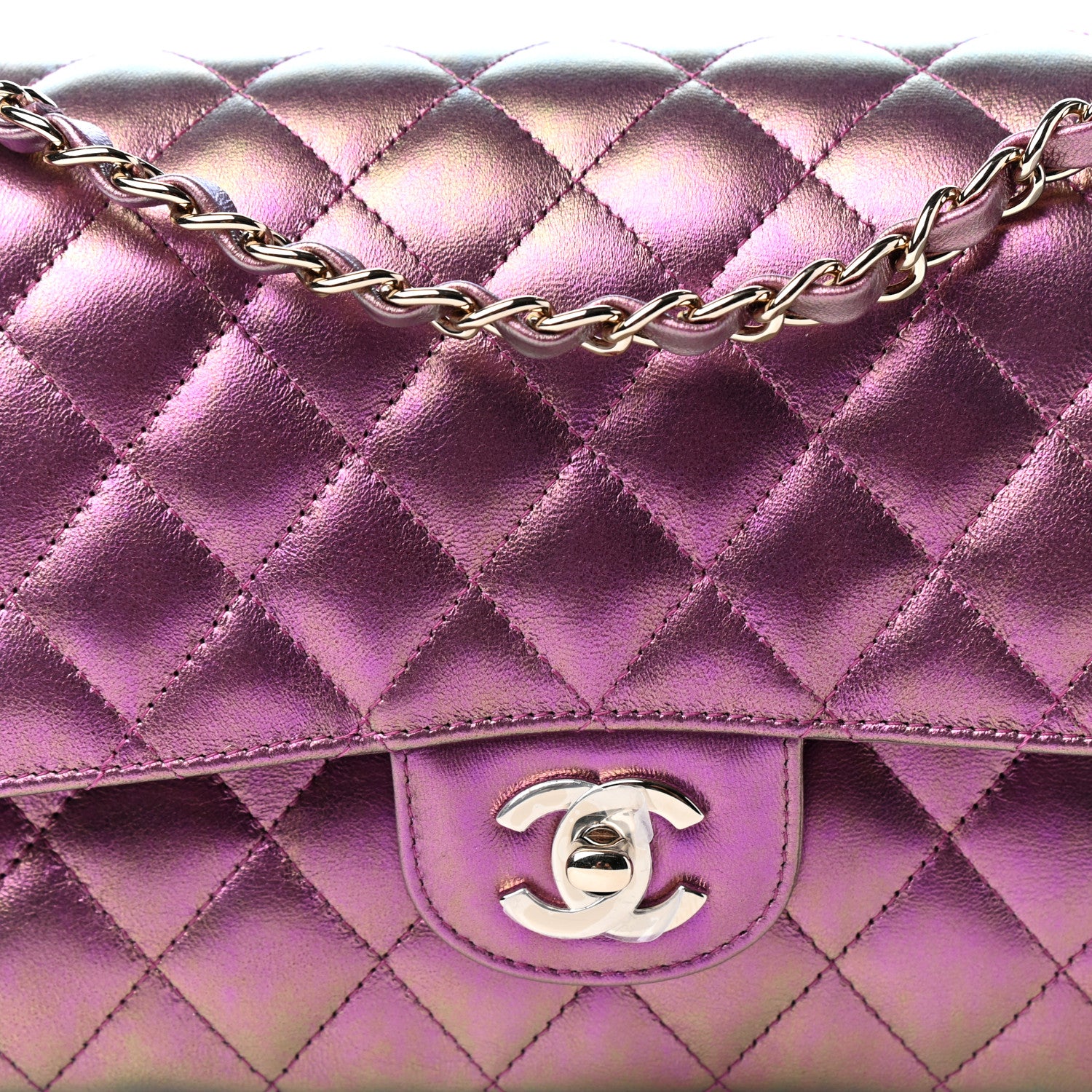 Chanel Iridescent Lambskin Quilted Medium Double Flap Purple 10 of 11