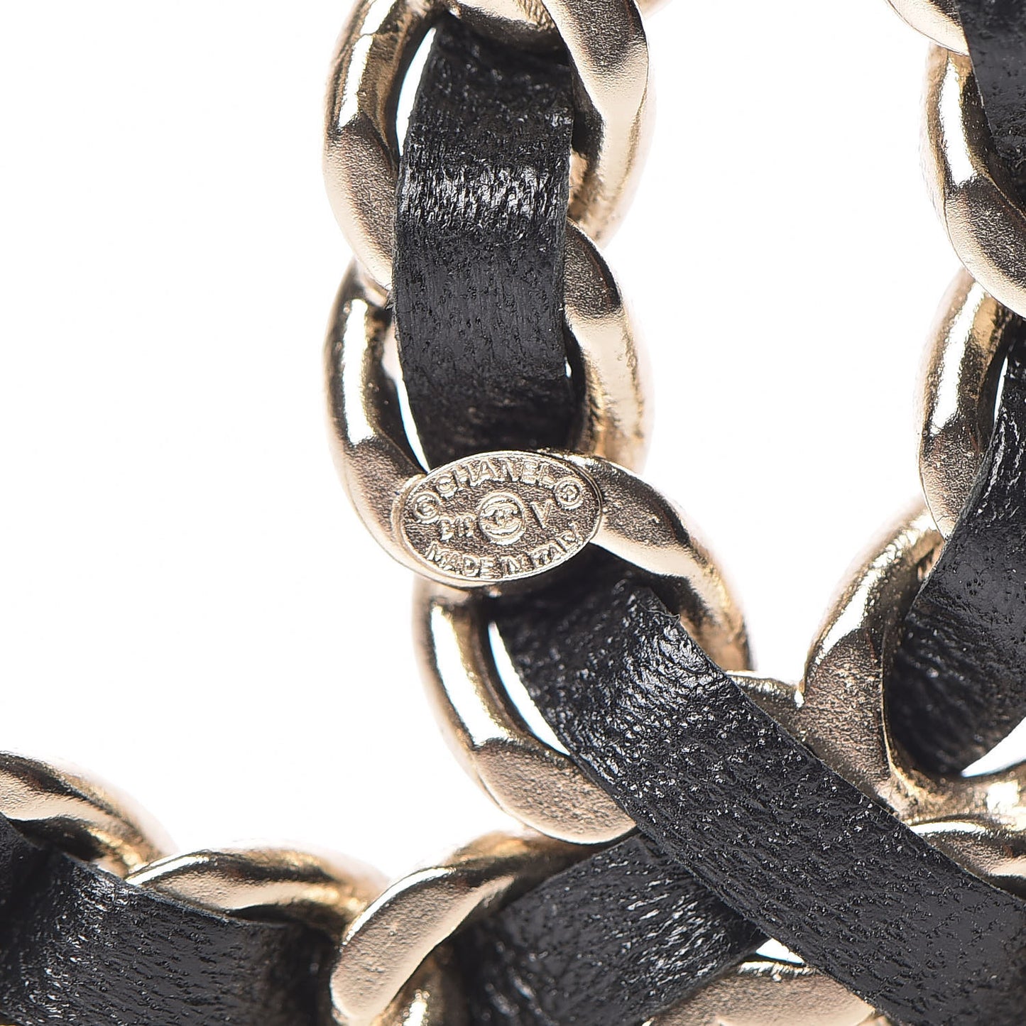 Lambskin Chain CC Brooch Black Gold