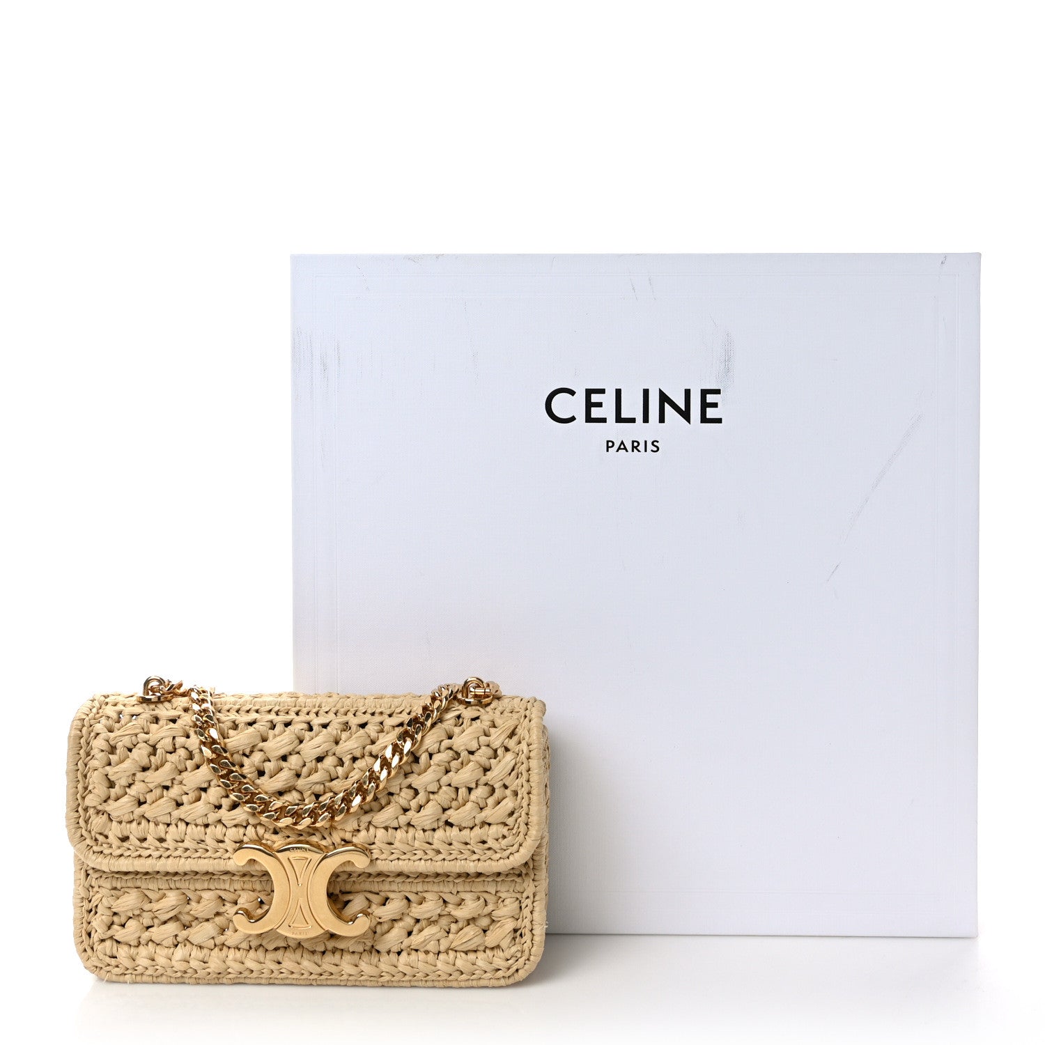 Celine Raffia Effect Claude Chain Shoulder Bag Natural 1478828