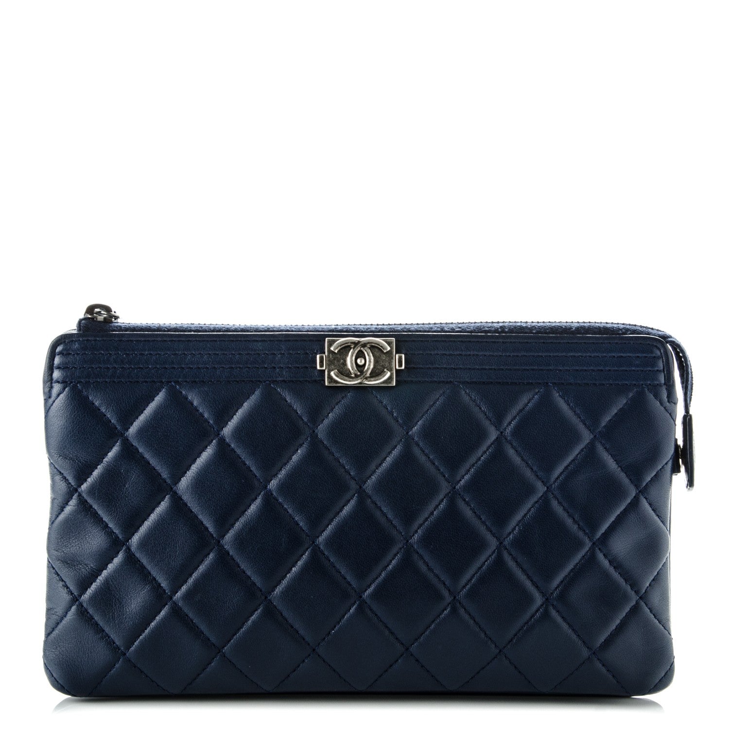 Chanel Lambskin Quilted Small Zipped Boy Clutch Navy 1 of 8