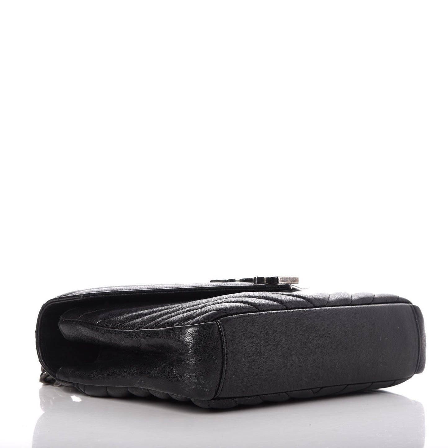 Sheepskin Matelasse Chevron Monogram Medium College Bag Black