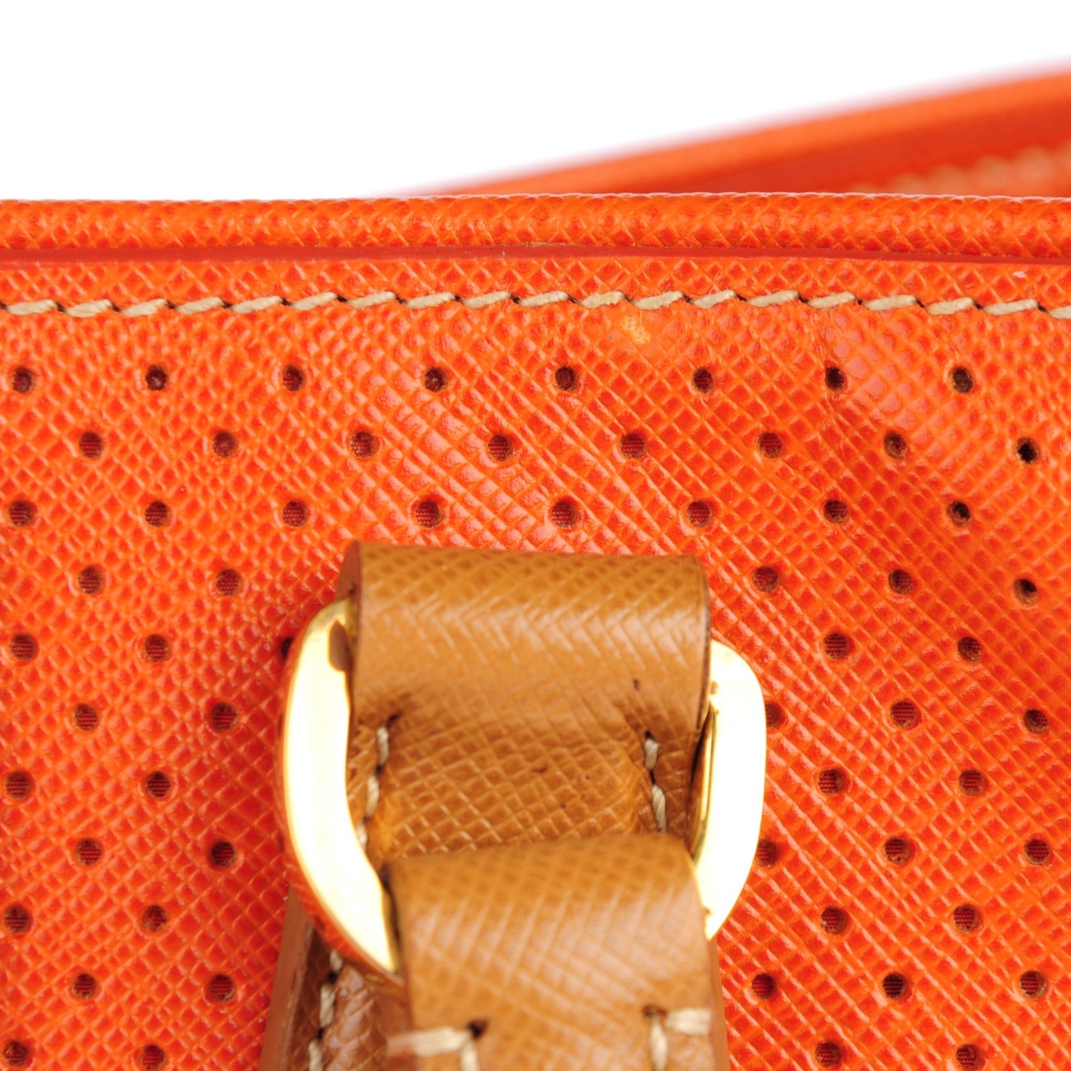 Prada Saffiano Perforated Medium Striped Tote Papaya Caramel 11 of 12
