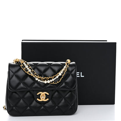 Chanel Shiny Lambskin Quilted Pearl Twist Mini Square Flap Black 11 of 11