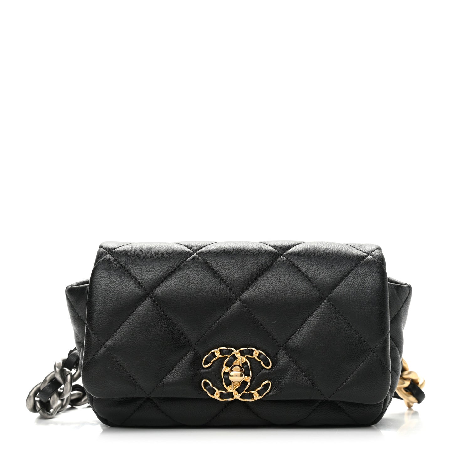 Goatskin Quilted Chanel 19 Waist Bag Black