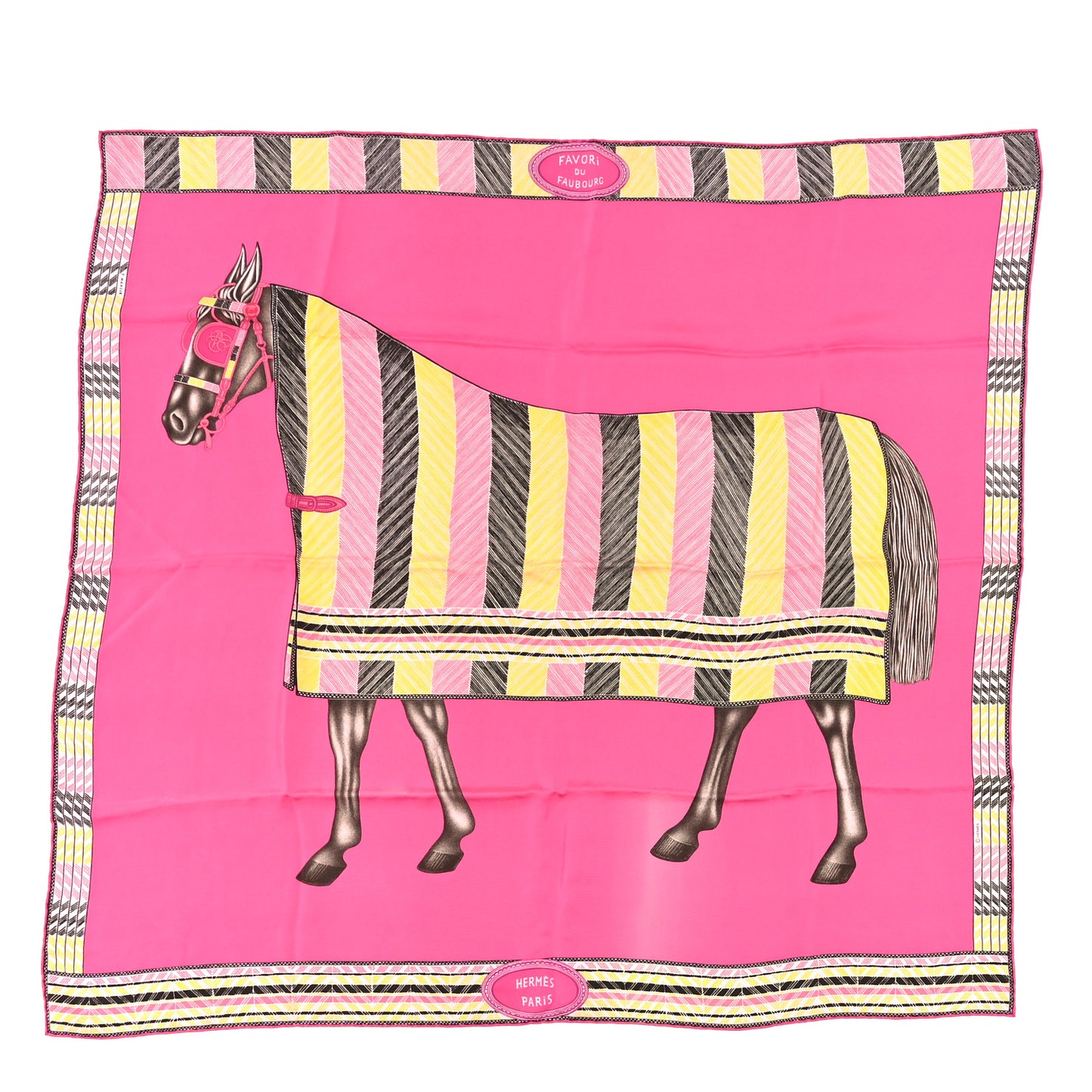 Silk Favori Du Faubourg Scarf 90 Rose Black Jaune