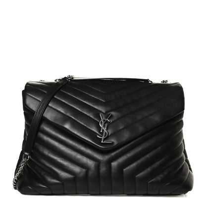 Saint Laurent Calfskin Y Quilted Monogram Large Loulou Chain Satchel Black 1 of 21