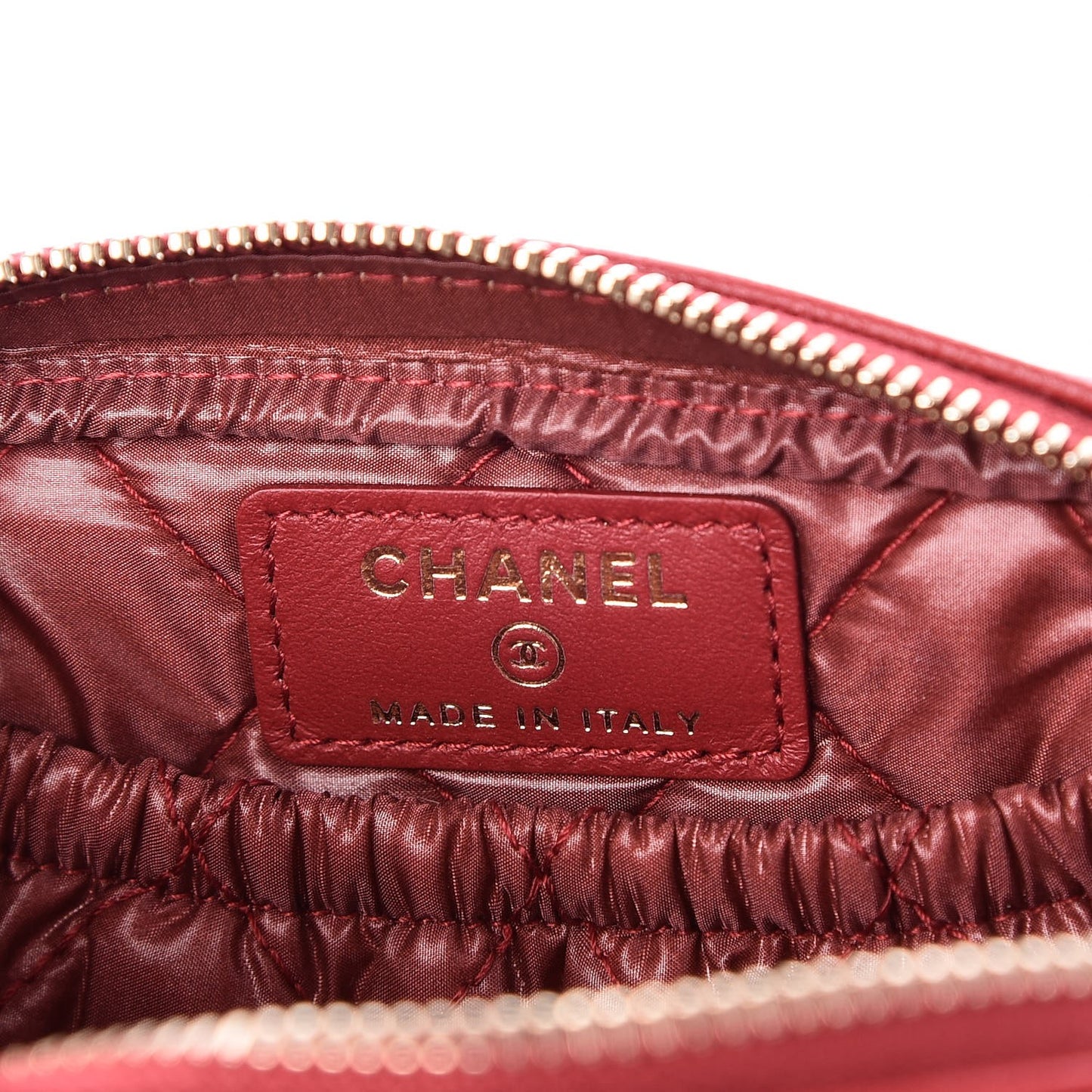 Caviar Quilted Small Curvy Pouch Cosmetic Case Dark Red