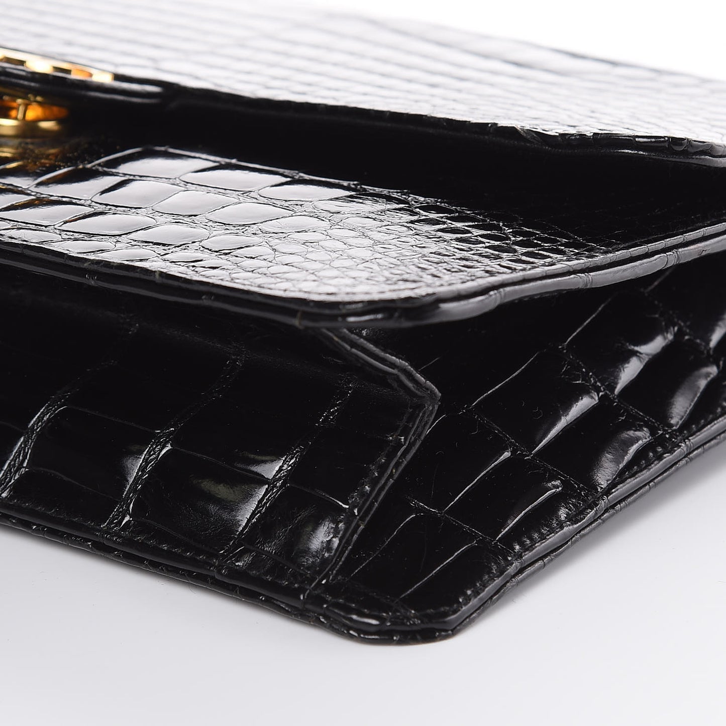 Shiny Crocodile Small Single Flap Black