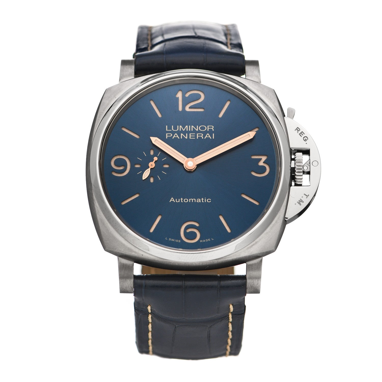 Panerai Titanium Alligator 45mm Luminor Due Automatic Watch Blue PAM00729 1 of 5