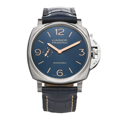 Panerai Titanium Alligator 45mm Luminor Due Automatic Watch Blue PAM00729 1 of 5