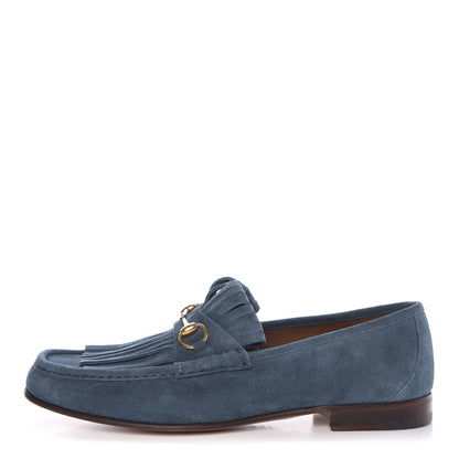 Gucci Suede Mens Fringe Horsebit Loafers 14 Gasoline 1 of 9