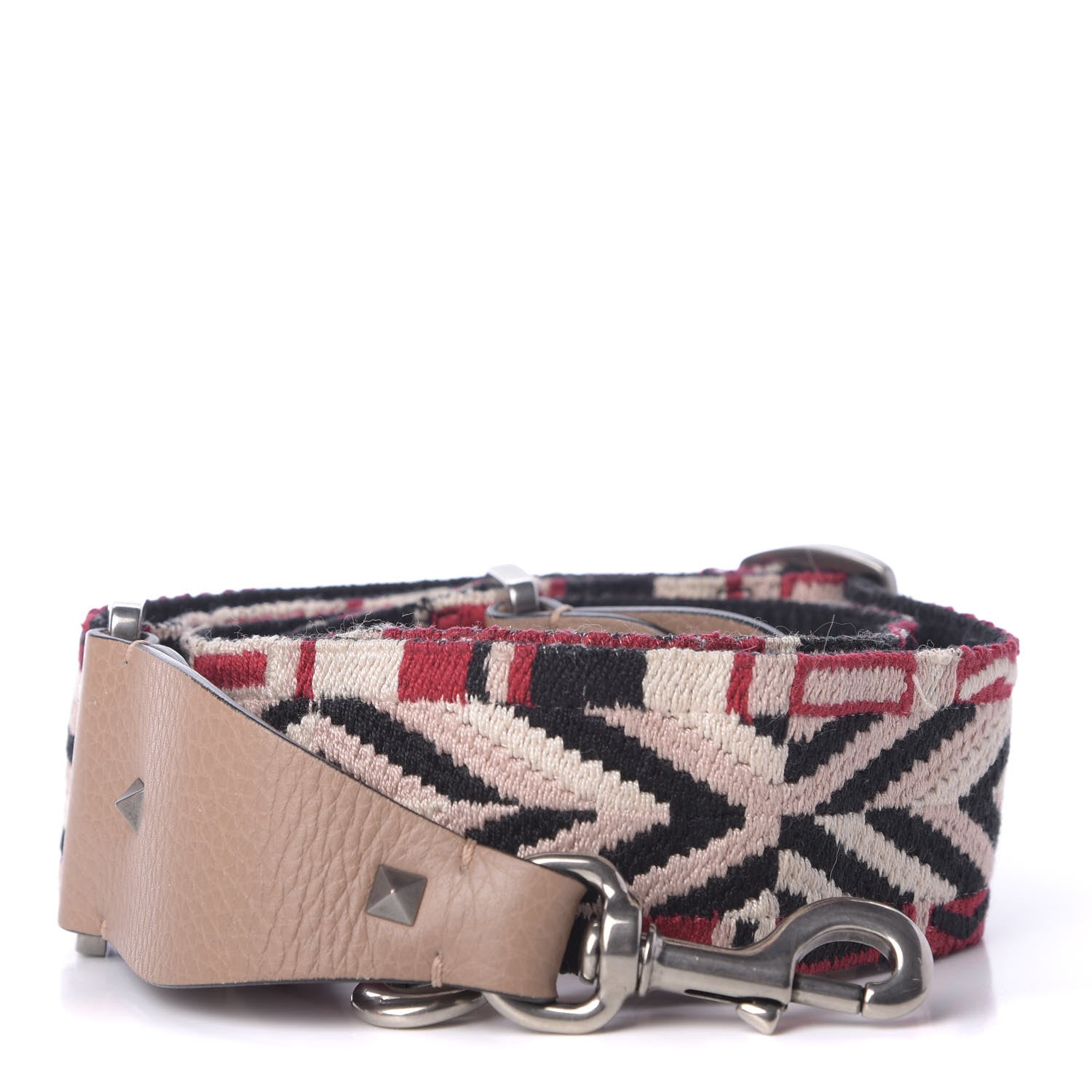 Valentino Garavani Canvas Geometric Embroidered Rockstud Guitar Strap Soft Noisette Multicolor 1 of 2