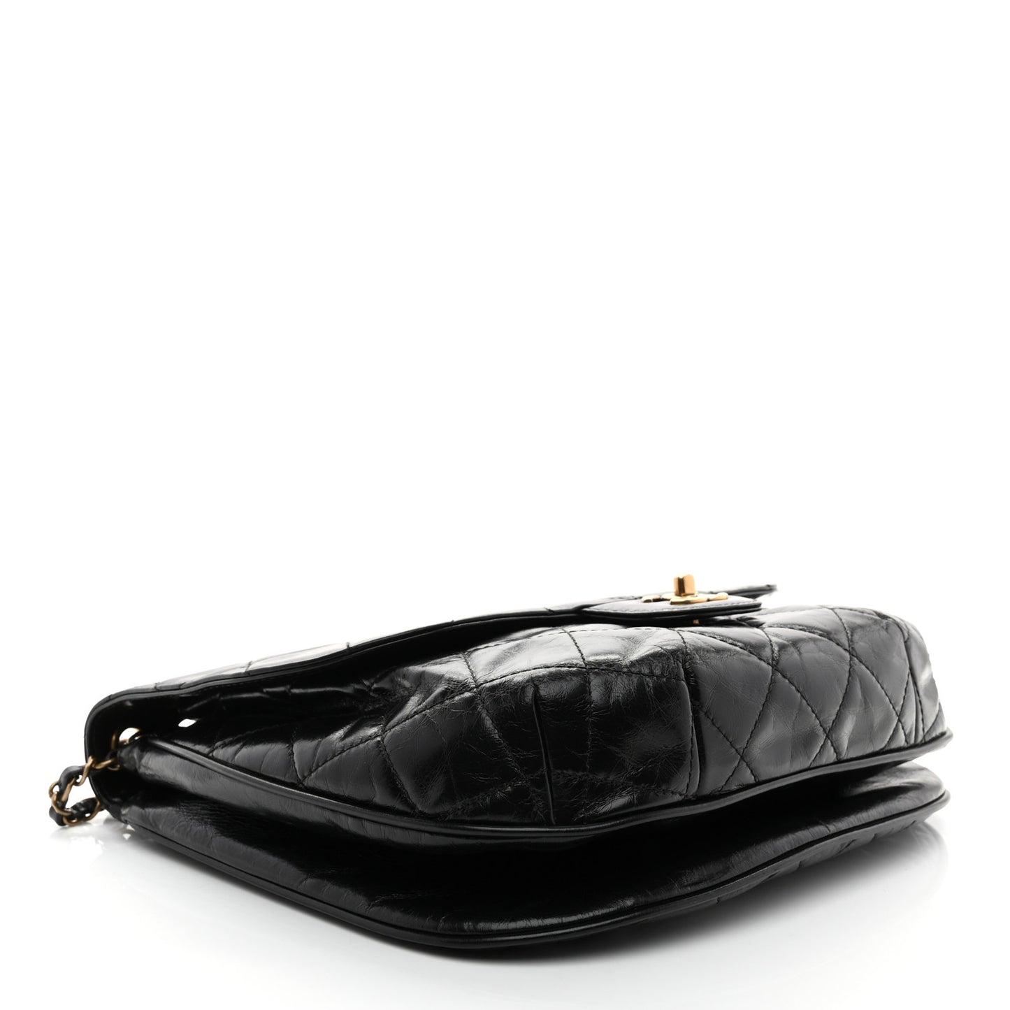 Glazed Calfskin Quilted Medium Bubble CC Flap Black