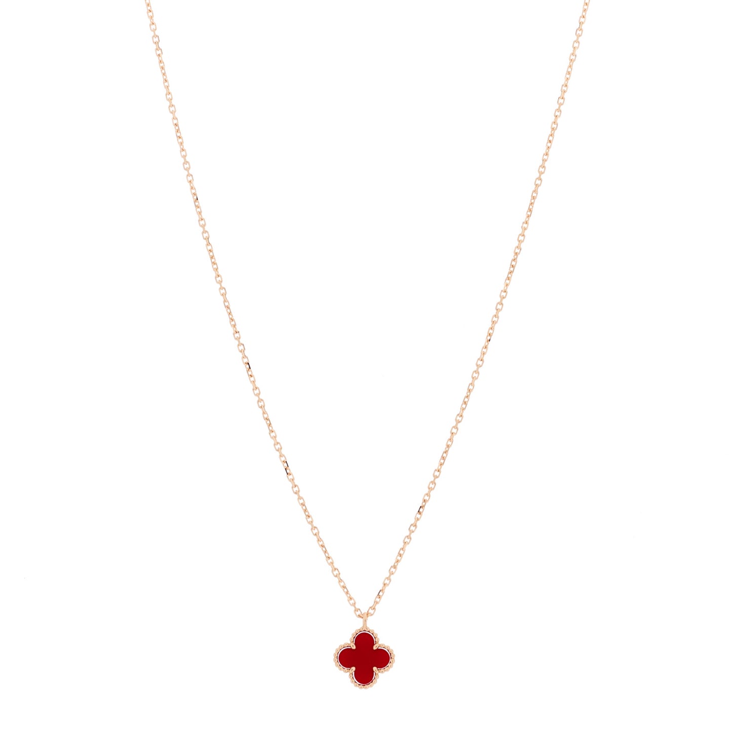 18K Rose Gold Carnelian Sweet Alhambra Pendant Necklace