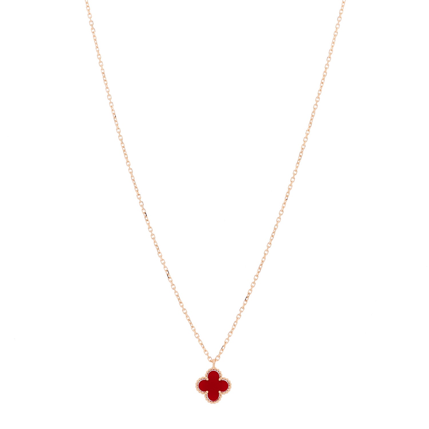 Van Cleef & Arpels 18K Rose Gold Carnelian Sweet Alhambra Pendant Necklace 1 of 5
