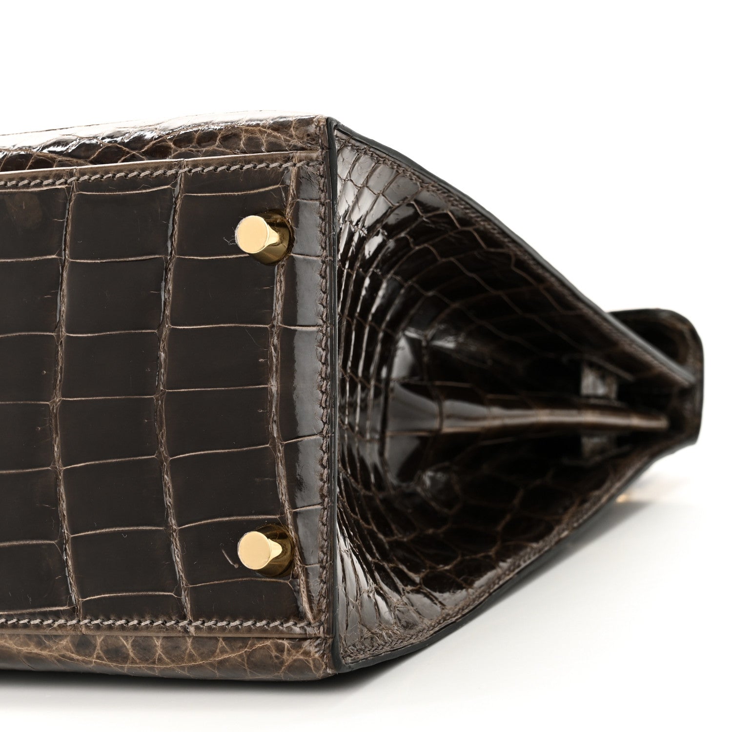 Hermes Shiny Niloticus Crocodile Kelly Sellier 28 Gris Elephant 2 of 21