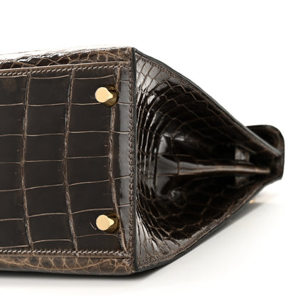 Hermes Shiny Niloticus Crocodile Kelly Sellier 28 Gris Elephant 2 of 21