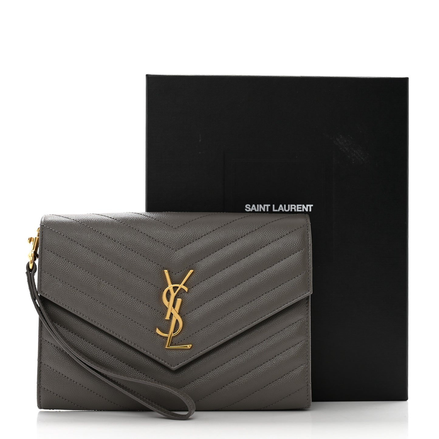 Grain De Poudre Matelasse Chevron Monogram Envelope Clutch Earth