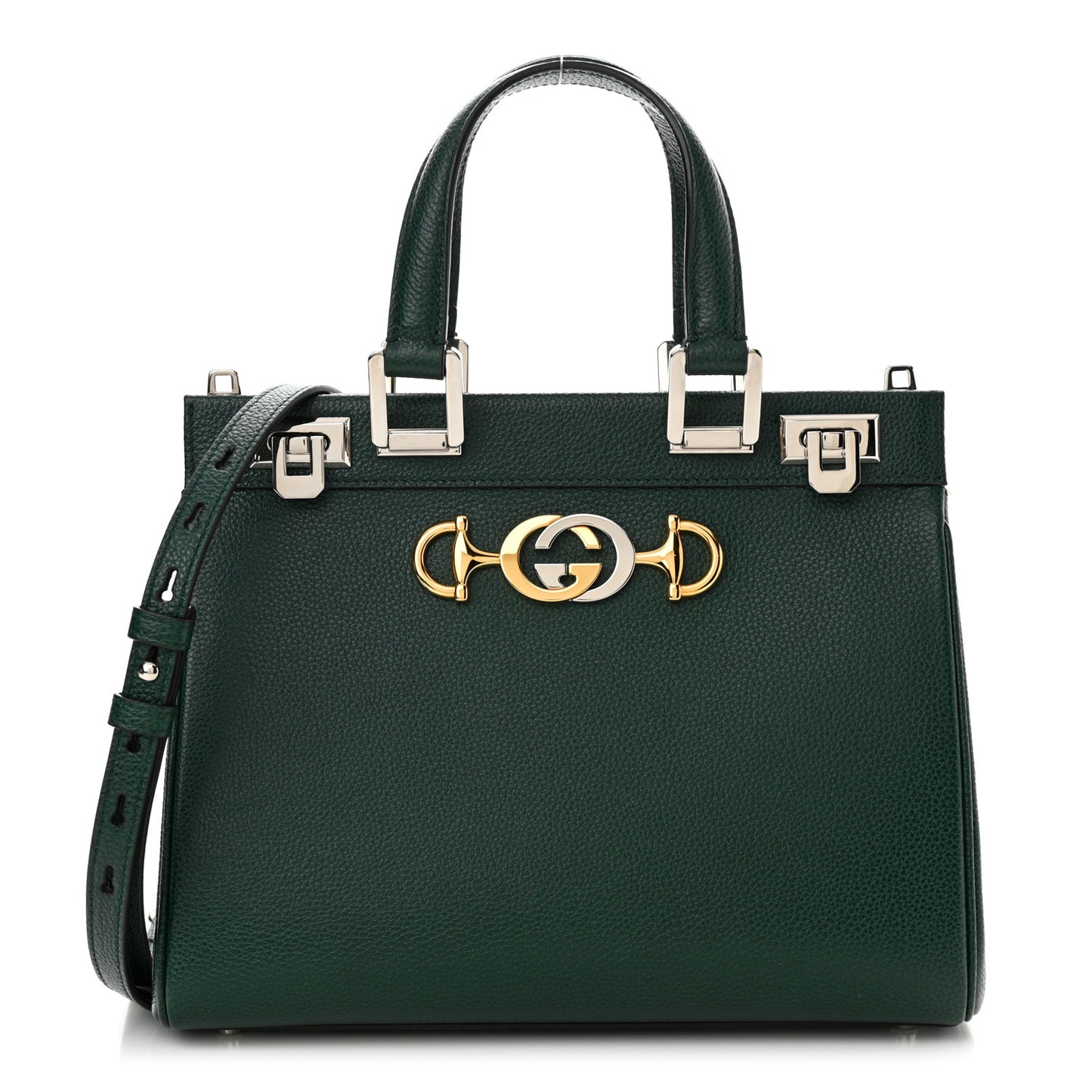 Grainy Calfskin Small Zumi Top Handle Bag Vintage Green