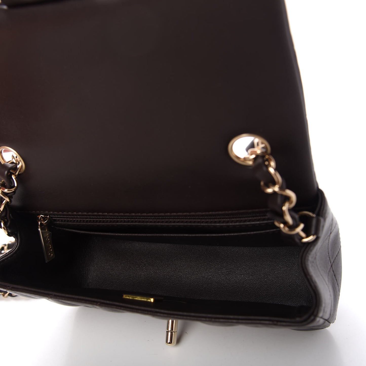 Lambskin Quilted Mini Rectangular Flap Dark Brown