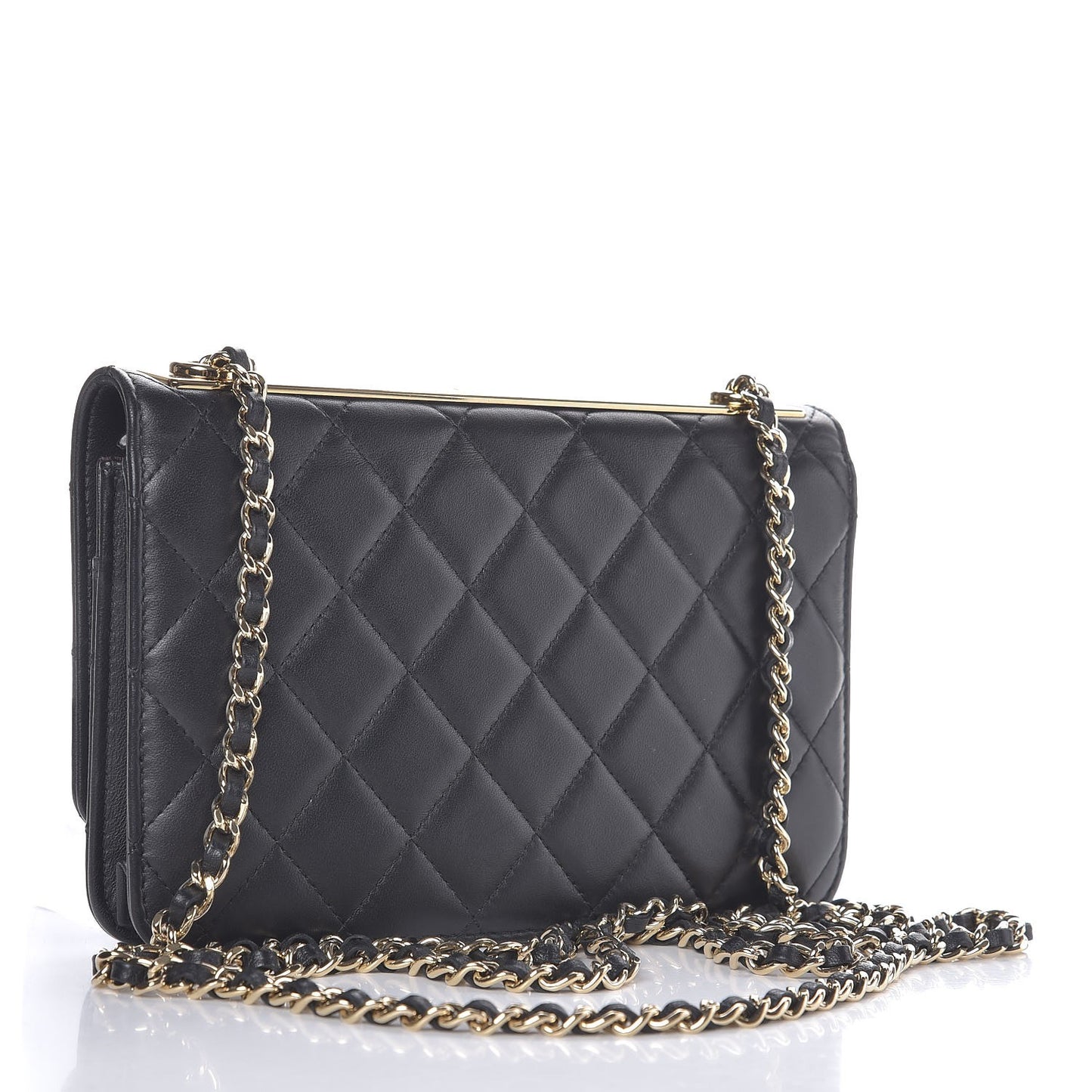 Lambskin Quilted Trendy CC Wallet On Chain WOC Black