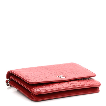 Chanel Lambskin Camellia Embossed Wallet On Chain WOC Red 4 of 12