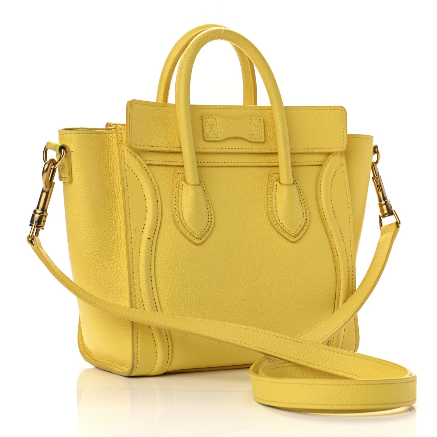 Celine Drummed Calfskin Nano Luggage Citron 3 of 14
