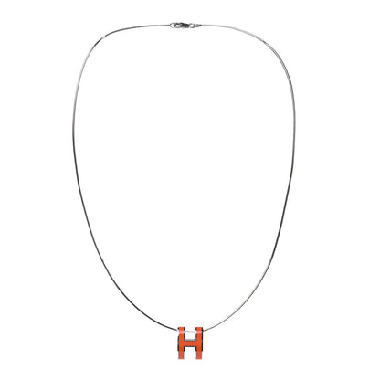 Hermes Lacquered Palladium Pop H Pendant Necklace Orange 2 of 4