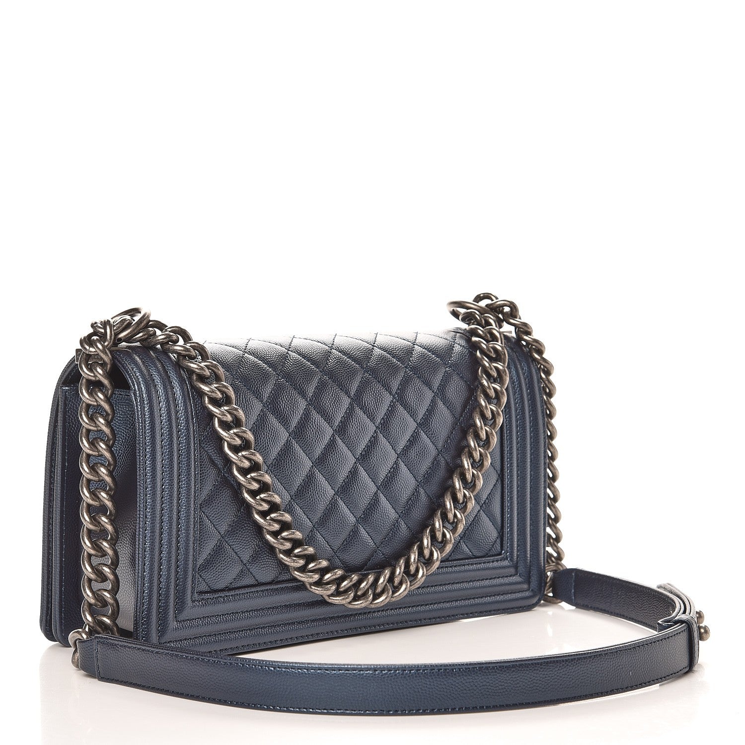 Chanel Metallic Caviar Quilted Medium Boy Flap Navy 4 of 9