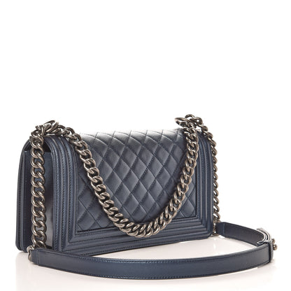 Chanel Metallic Caviar Quilted Medium Boy Flap Navy 4 of 9