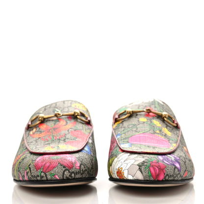 Gucci GG Supreme Monogram Flora Womens Princetown Slippers 38 Beige Ebony Multicolor Rosso 2 of 10