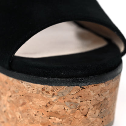 Jimmy Choo Suede Cork DeeDee Platform Wedge Slide Sandals 37.5 Black 9 of 10