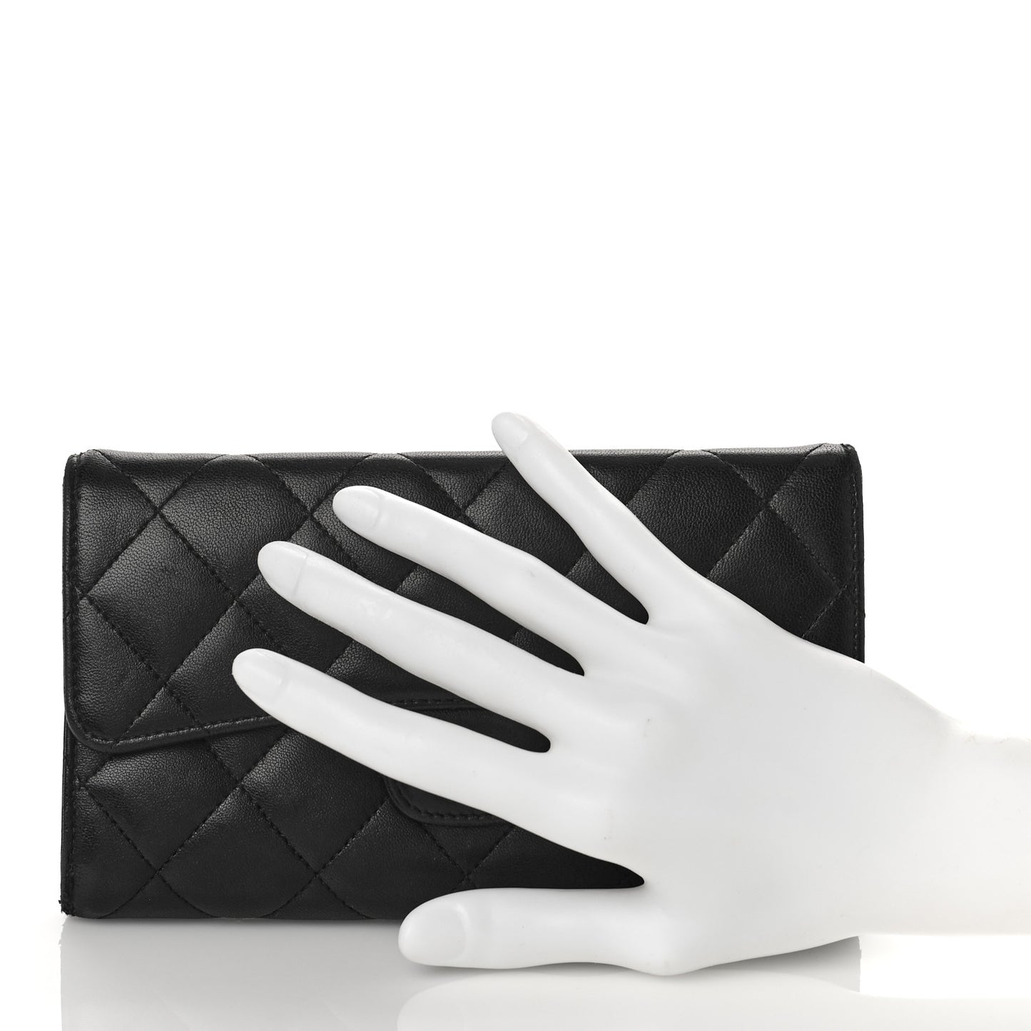 Lambskin Quilted Large Flap Wallet Black