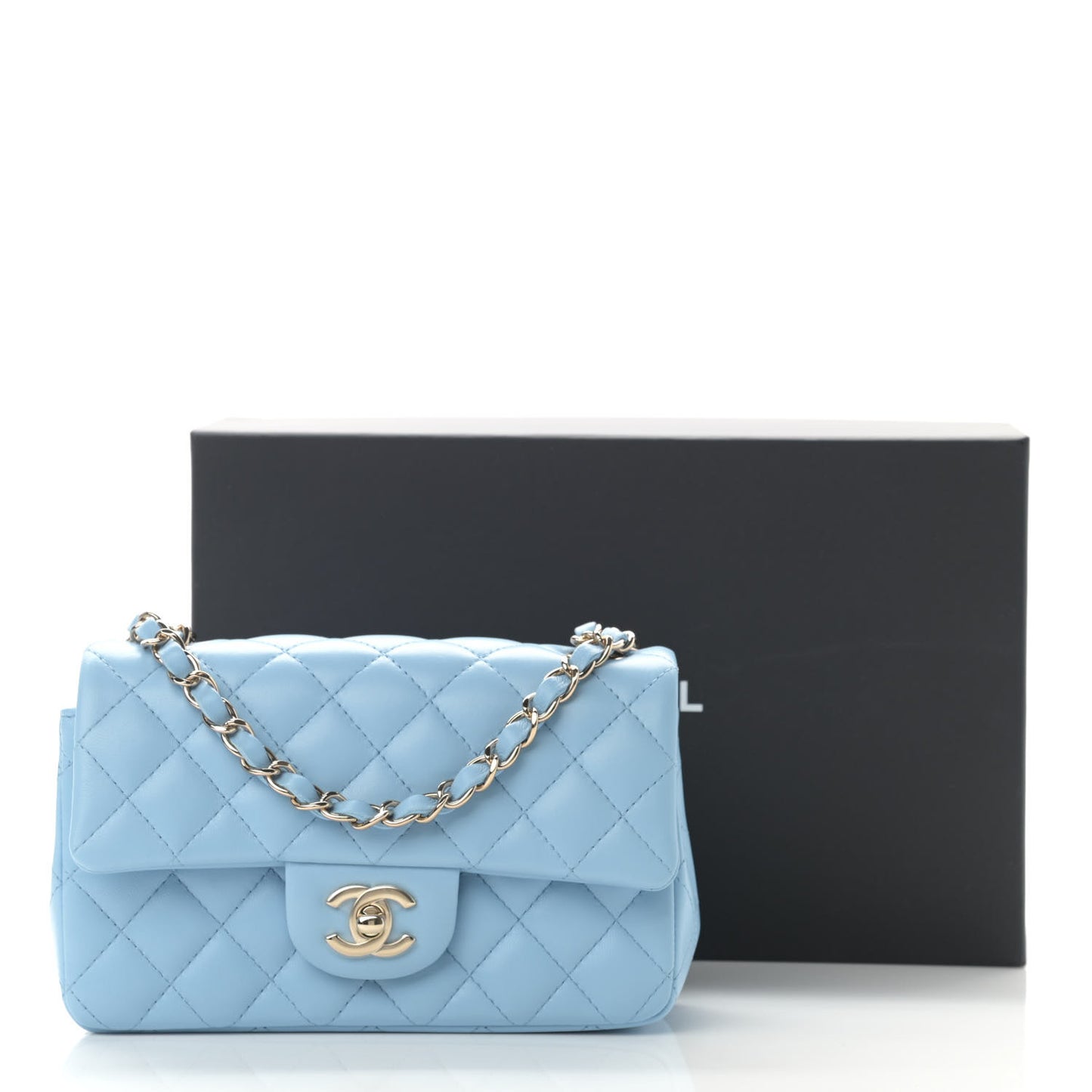 Lambskin Quilted Mini Rectangular Flap Light Blue