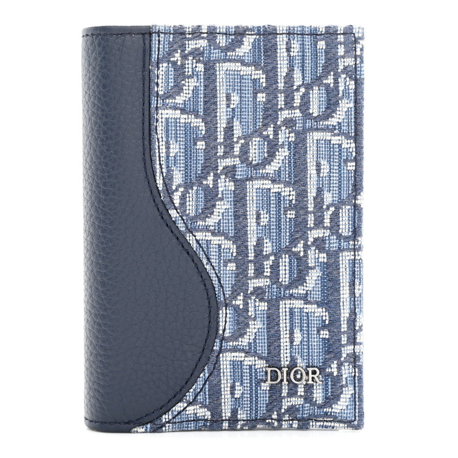Christian Dior Grained Calfskin Oblique Saddle Bifold Card Holder Blue 1 of 8